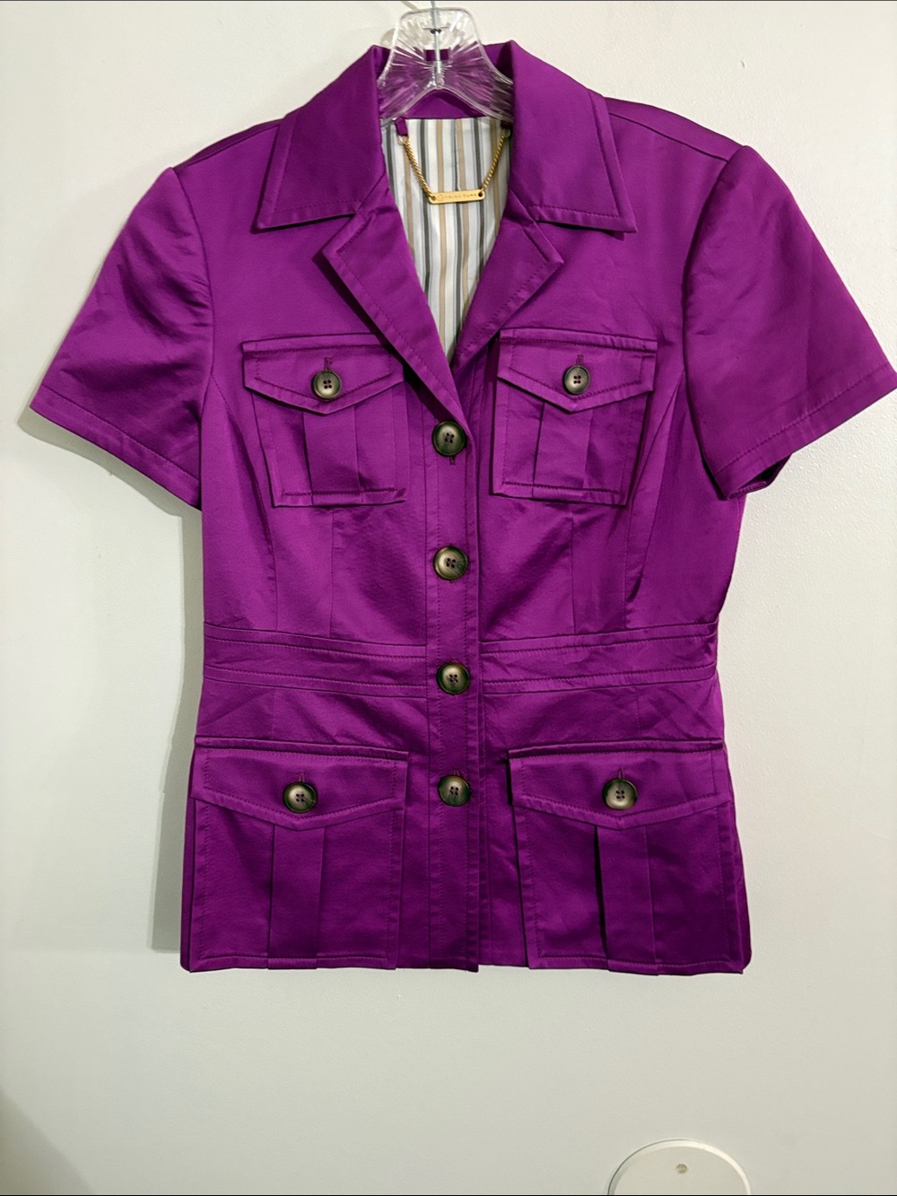 Trina Turk Purple Viscose cotton Short Sleeve Safari Jacket Blazer NWOT Size 6